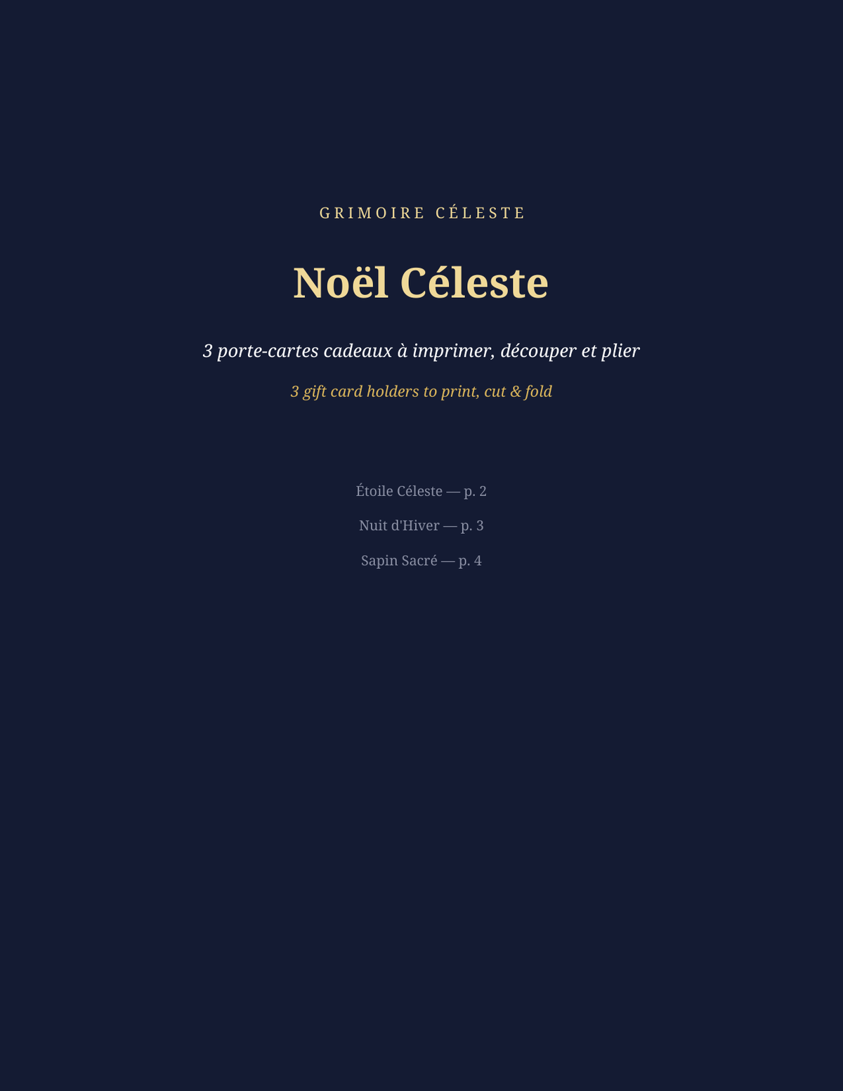 Noël Céleste — 3 porte-cartes cadeaux à imprimer, découper et plier