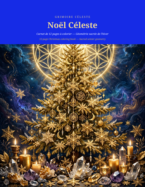 Noël Céleste — Carnet de 12 pages à colorier : géométrie sacrée de l'hiver