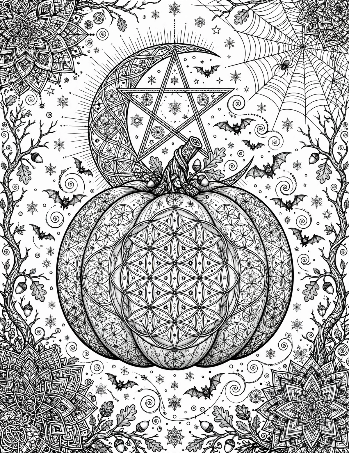 Samhain : illustration originale de la citrouille en géométrie sacrée