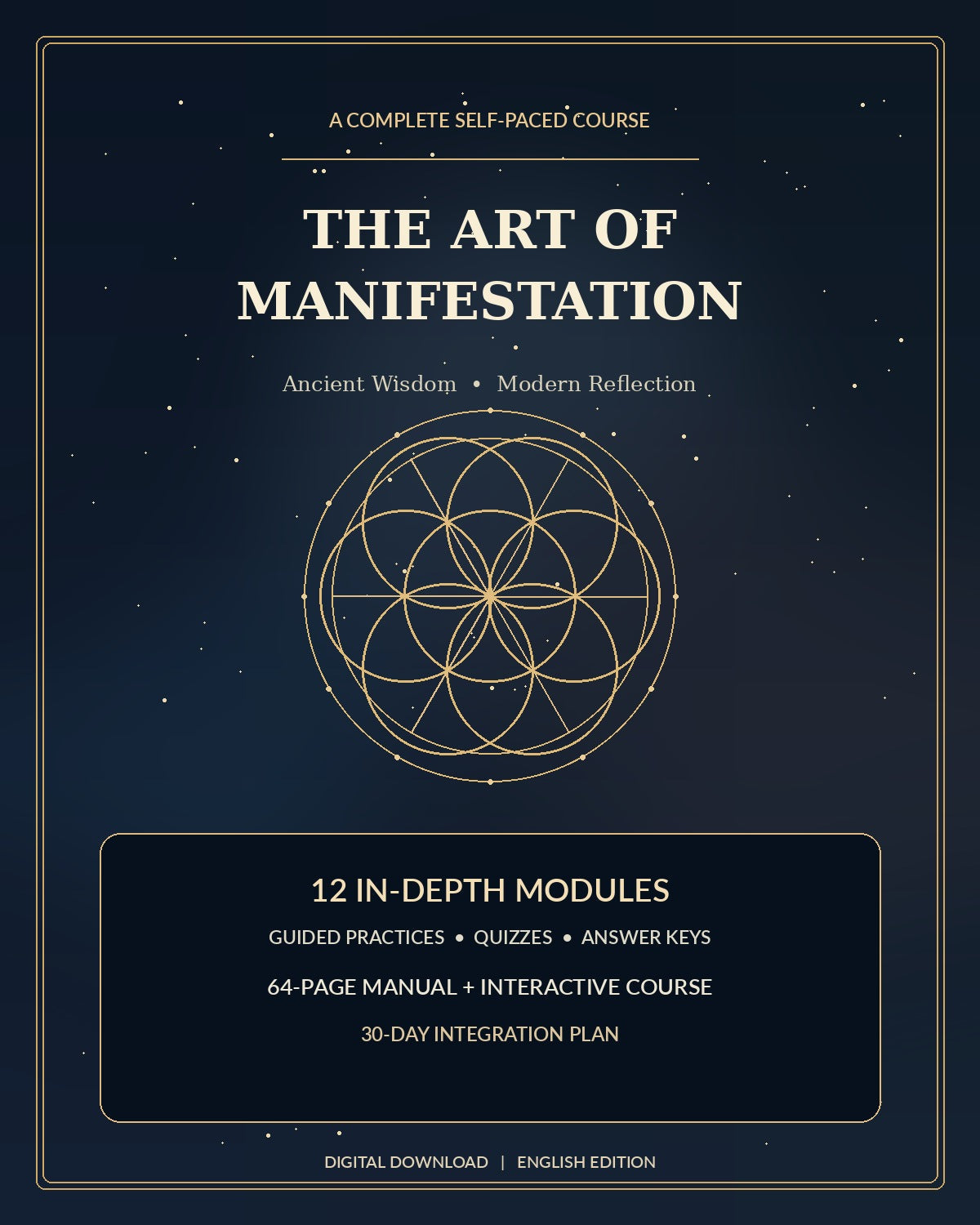 Celestial course cover for The Art of Manifestation, a 12-module English-language digital course